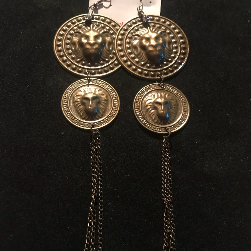 Lion medallion statement earrings